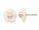 Freshwater Cultured Pearl & Mother of Pearl Flower Earrings in 14K Yellow Gold